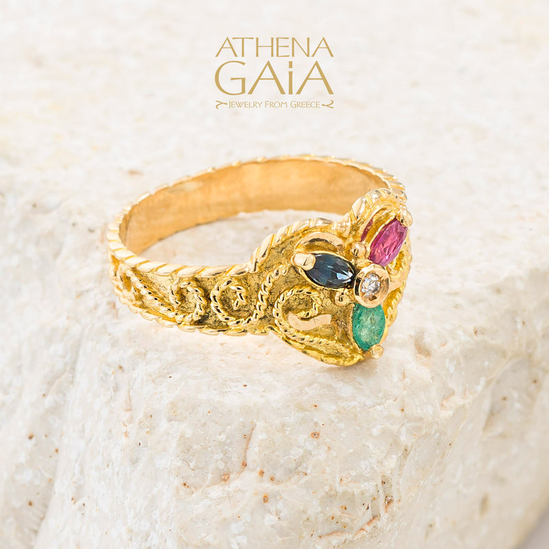 Regal Byzantine 3 Petal Ring - 18k Gold Ring