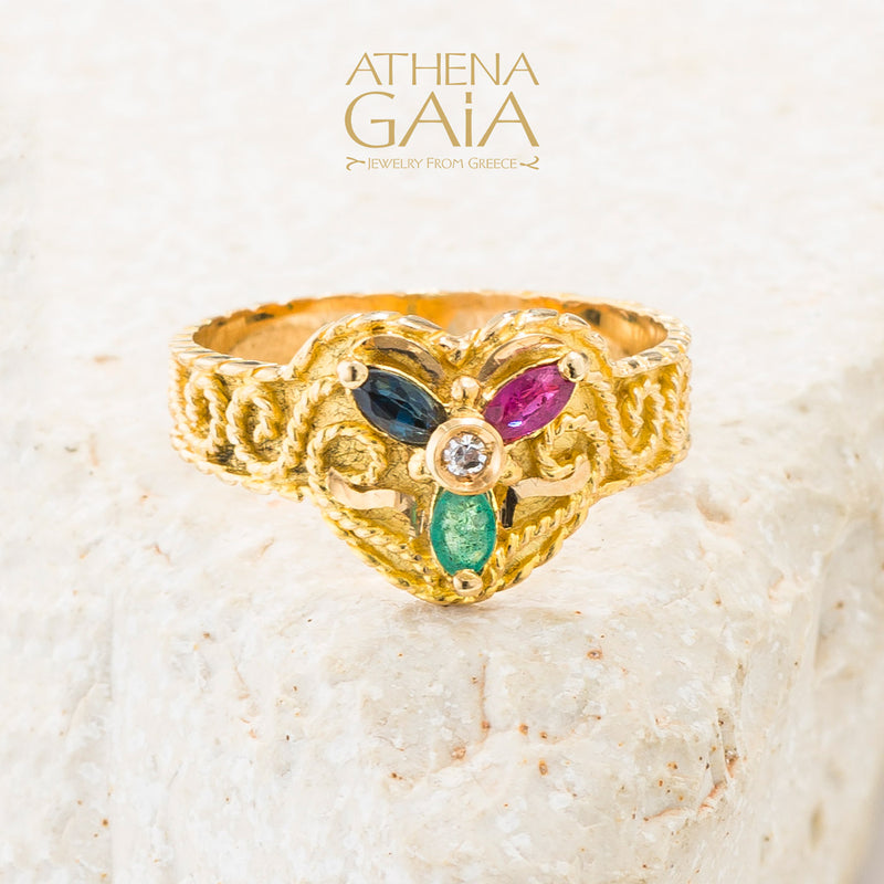 Regal Byzantine 3 Petal Ring - 18k Gold Ring