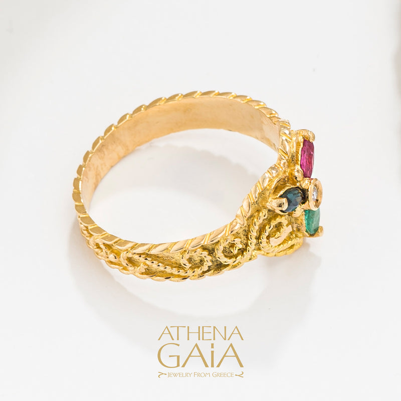 Regal Byzantine 3 Petal Ring - 18k Gold Ring