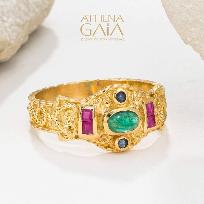 Regal Byzantine Bar Flank Ring - 18k Gold Ring