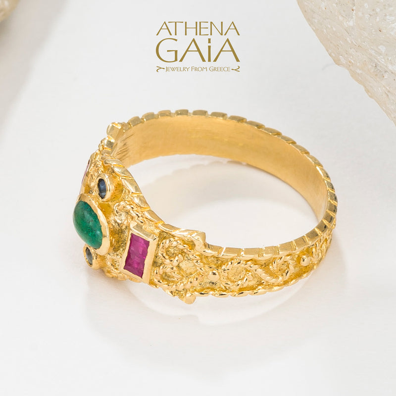 Regal Byzantine Bar Flank Ring - 18k Gold Ring