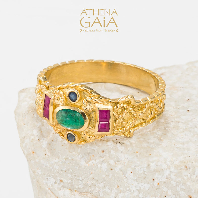 Regal Byzantine Bar Flank Ring - 18k Gold Ring