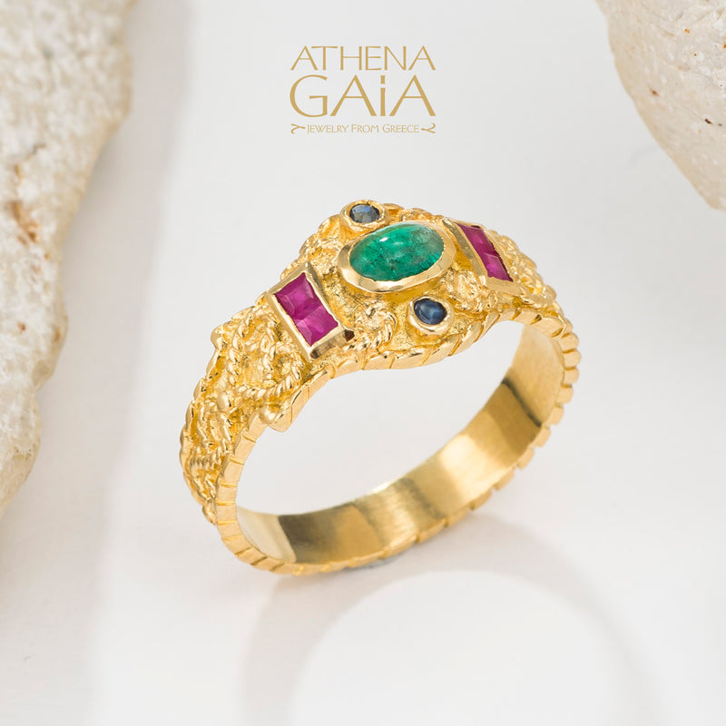 Regal Byzantine Bar Flank Ring - 18k Gold Ring