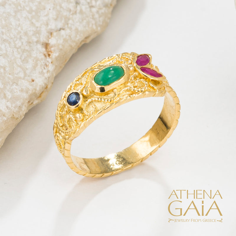 Regal Byzantine Bloom Ring - 18k Gold Ring