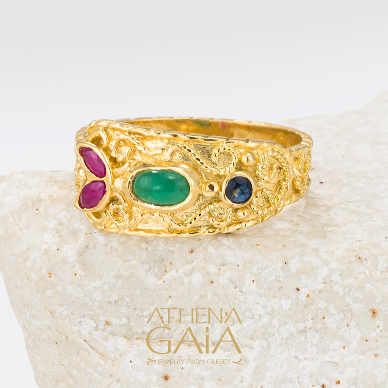 Regal Byzantine Bloom Ring - 18k Gold Ring