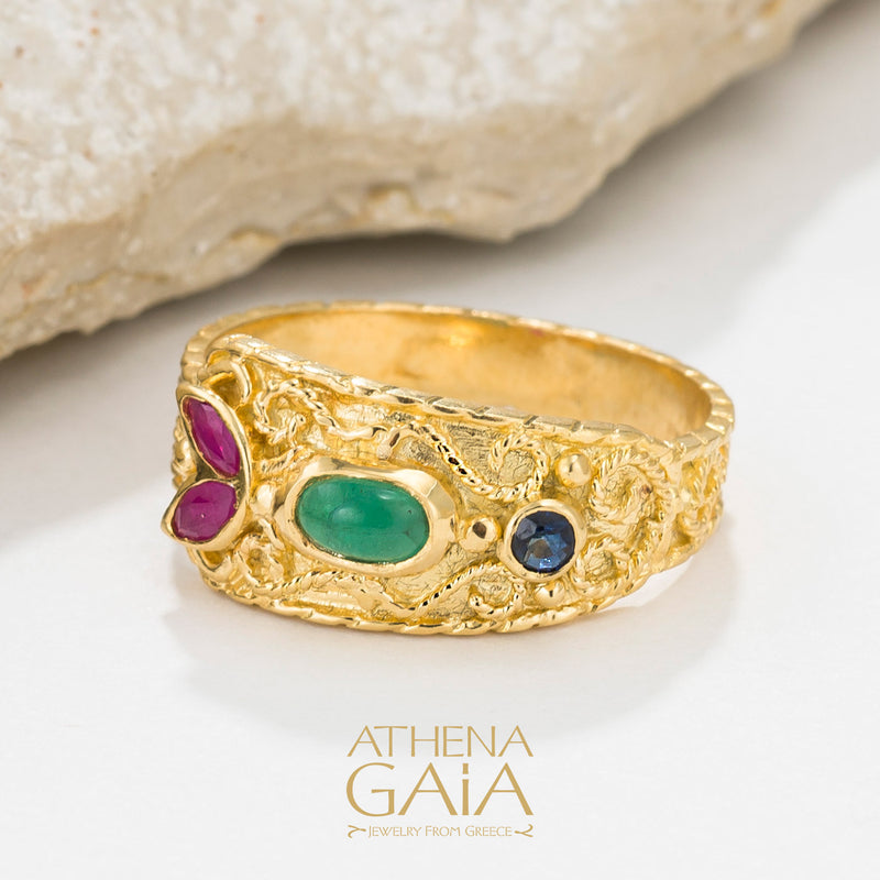 Regal Byzantine Bloom Ring - 18k Gold Ring