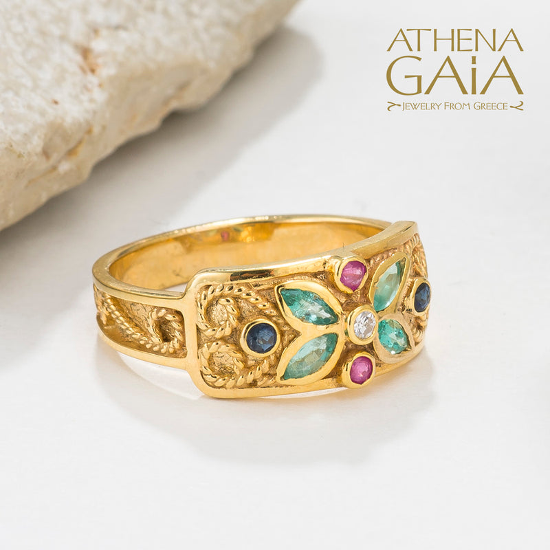 Regal Byzantine Butterfly Sky Ring - 18k Gold Ring
