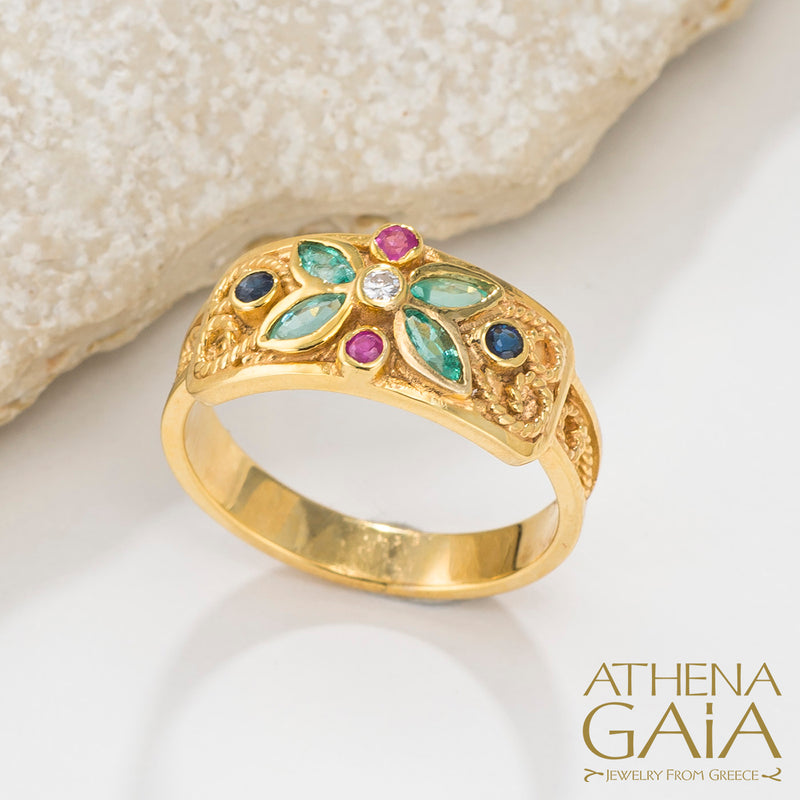 Regal Byzantine Butterfly Sky Ring - 18k Gold Ring
