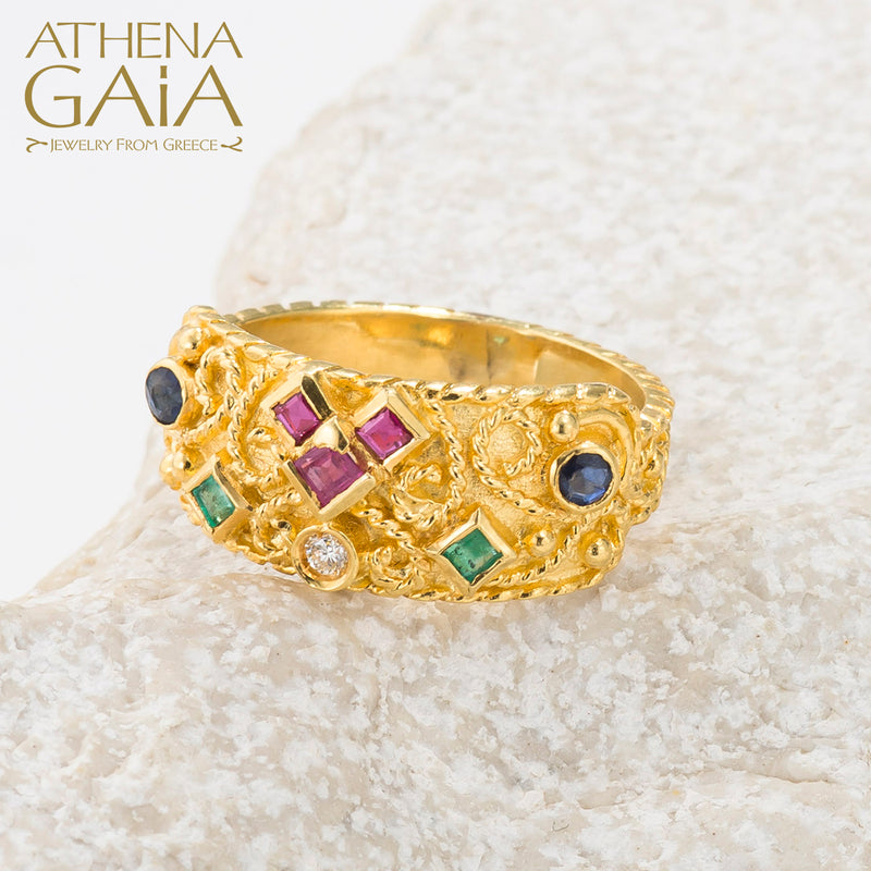 Regal Byzantine Echelon Ring - 18k Gold Ring