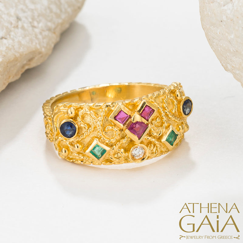 Regal Byzantine Echelon Ring - 18k Gold Ring