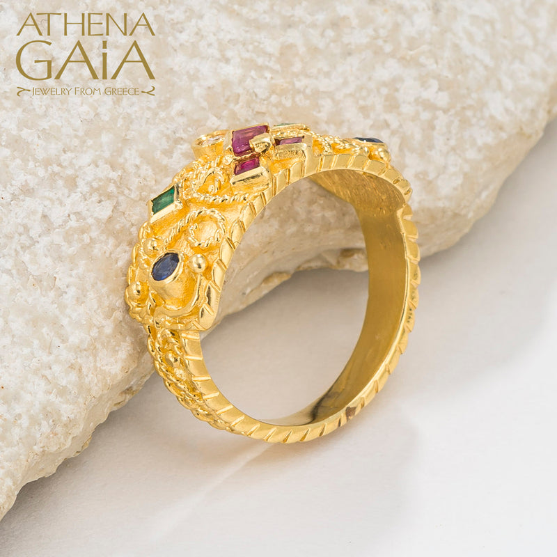 Regal Byzantine Echelon Ring - 18k Gold Ring