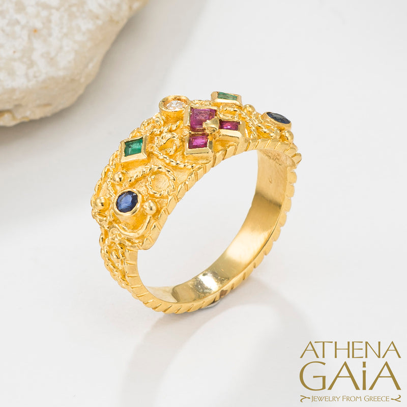 Regal Byzantine Echelon Ring - 18k Gold Ring