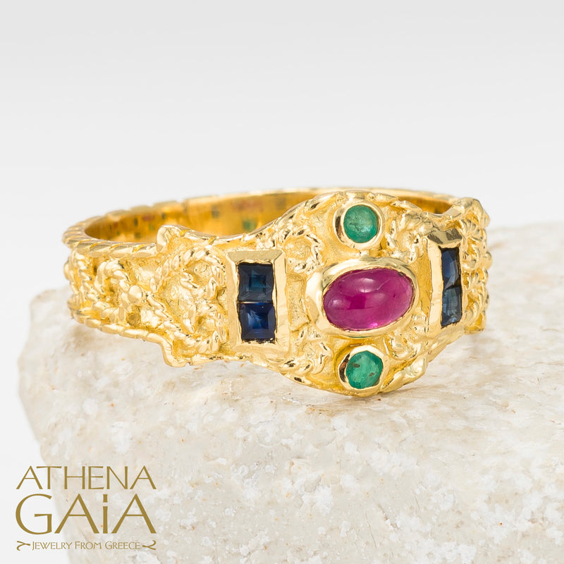 Regal Byzantine Bar Flank Ring - 18k Gold Ring