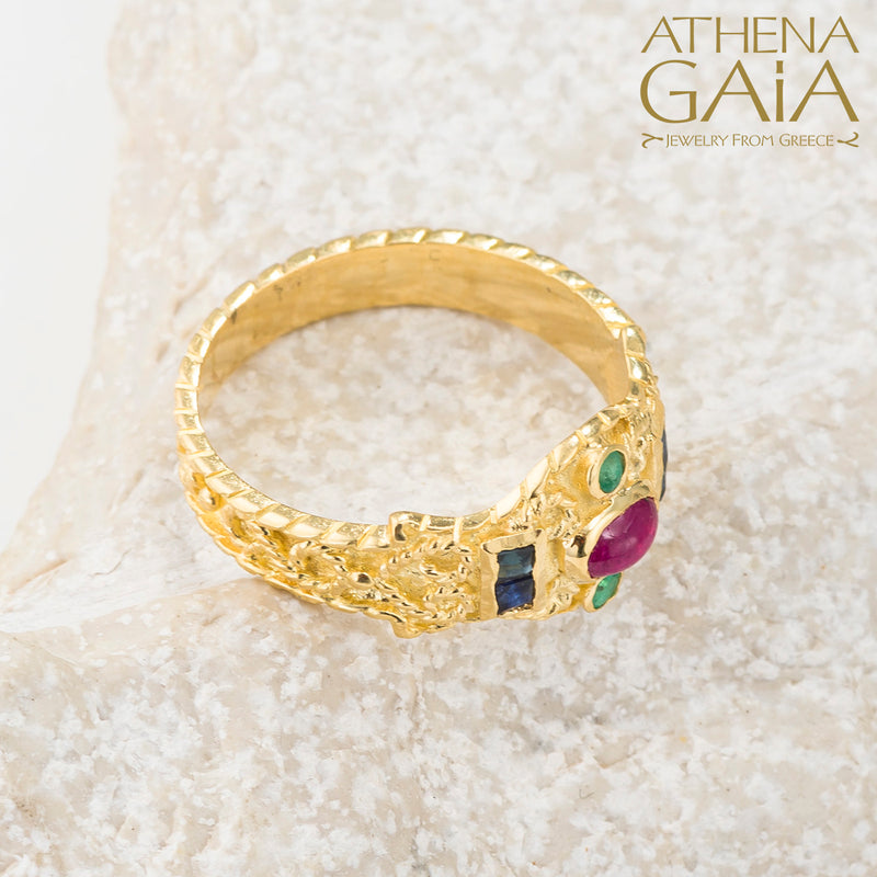 Regal Byzantine Bar Flank Ring - 18k Gold Ring