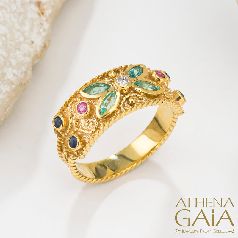 Regal Byzantine Butterfly Garden Ring - 18k Gold Ring