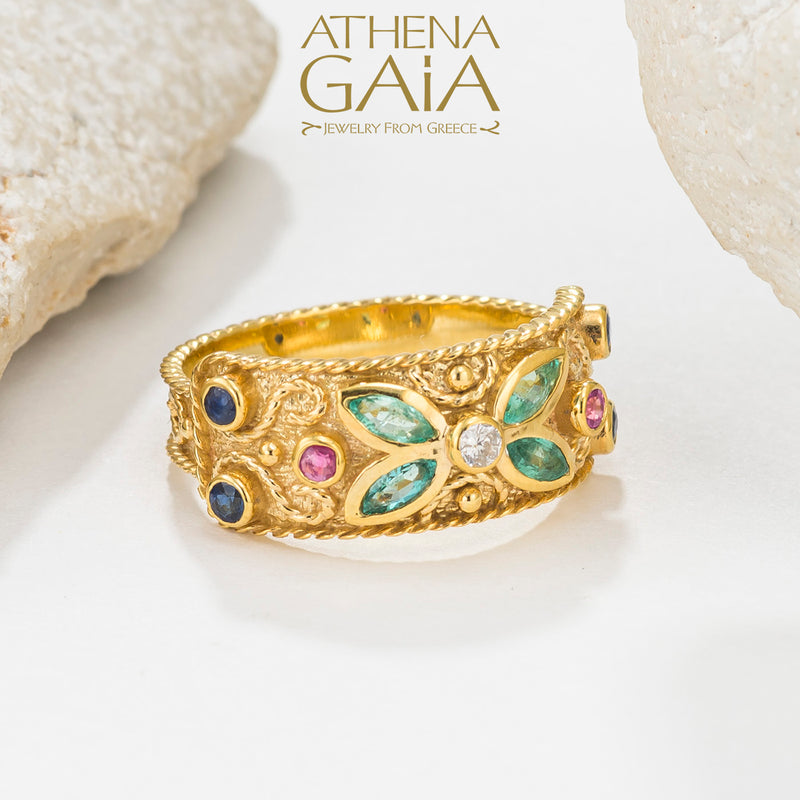 Regal Byzantine Butterfly Garden Ring - 18k Gold Ring