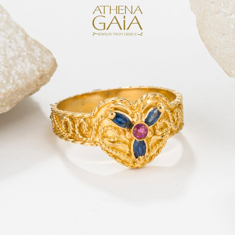 Regal Byzantine 3 Petal Ring - 18k Gold Ring