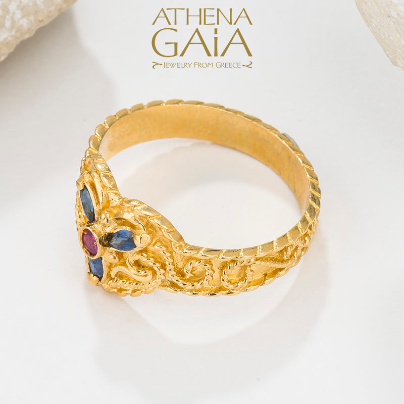 Regal Byzantine 3 Petal Ring - 18k Gold Ring