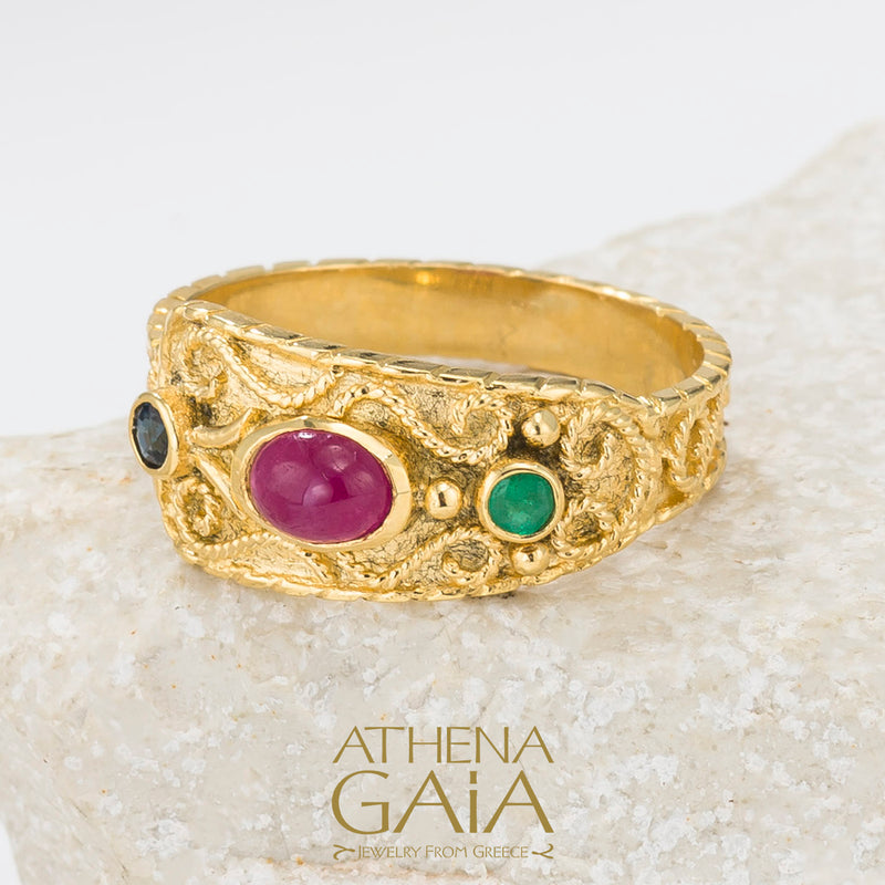 Regal Byzantine Trinity Ring - 18k Gold Ring
