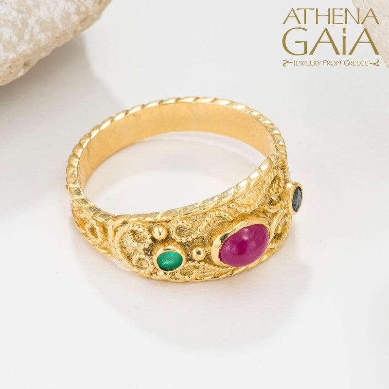Regal Byzantine Trinity Ring - 18k Gold Ring