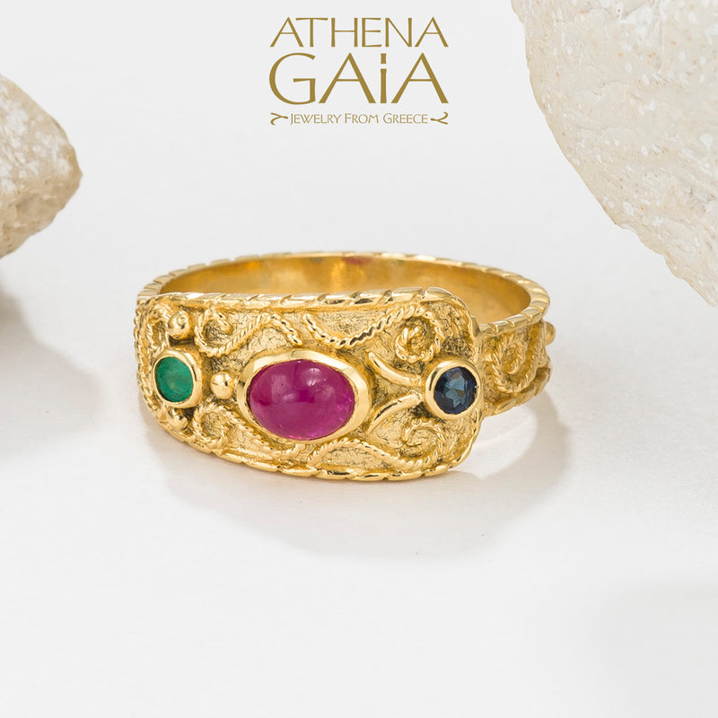 Regal Byzantine Trinity Ring - 18k Gold Ring