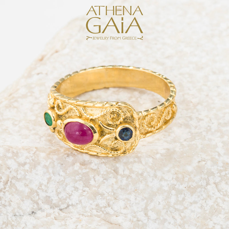 Regal Byzantine Trinity Ring - 18k Gold Ring