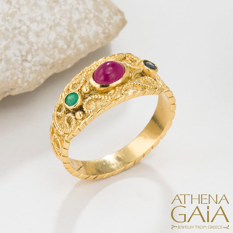 Regal Byzantine Trinity Ring - 18k Gold Ring