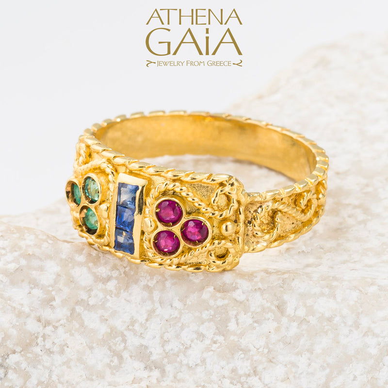 Regal Byzantine Bar Ring - 18k Gold Ring