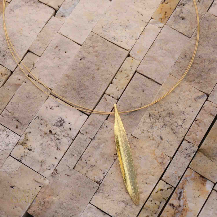 Long Leaf Necklace - Gold Plated Sterling Silver Necklace