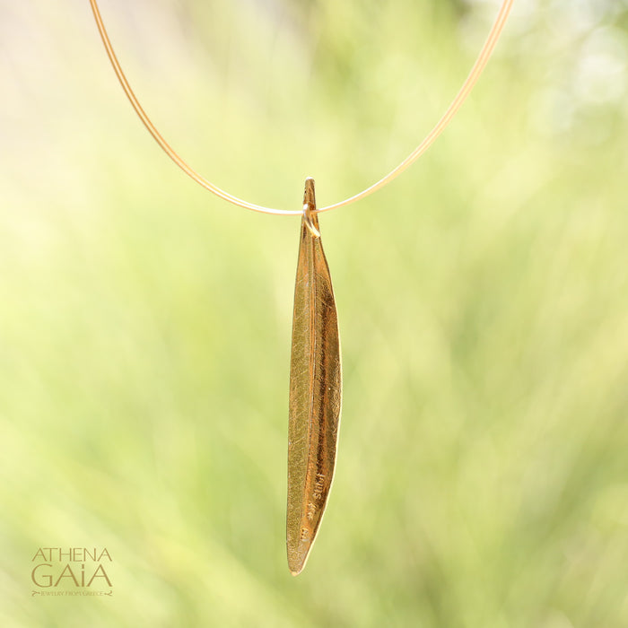 Long Leaf Necklace - Gold Plated Sterling Silver Necklace