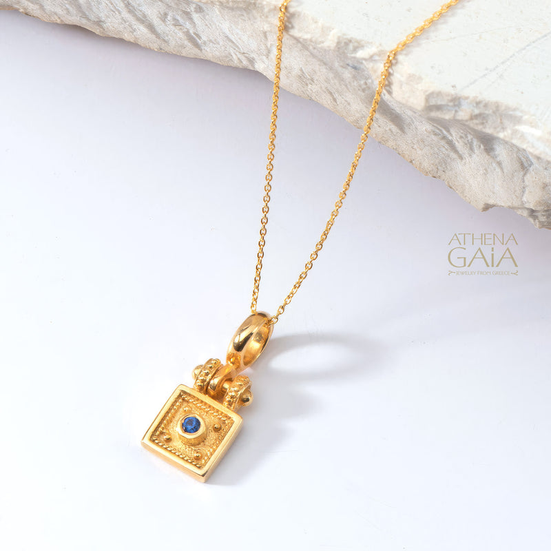 Byzantine Embroidery Hinged Square Pendant - 18k Gold Pendant