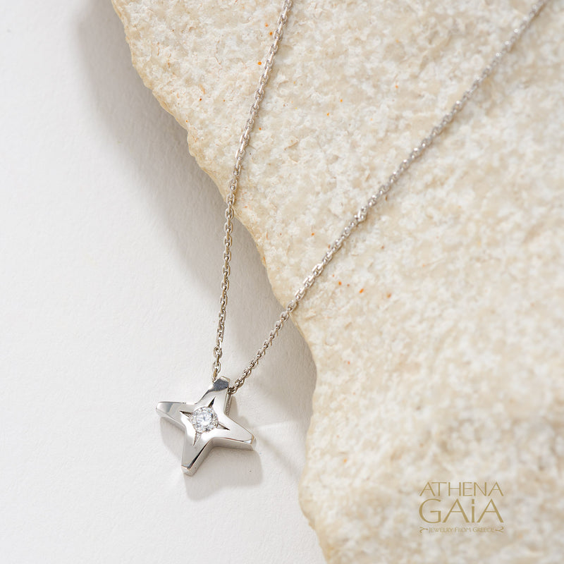 Star Cross Necklace - 14k Gold - Greek Cross