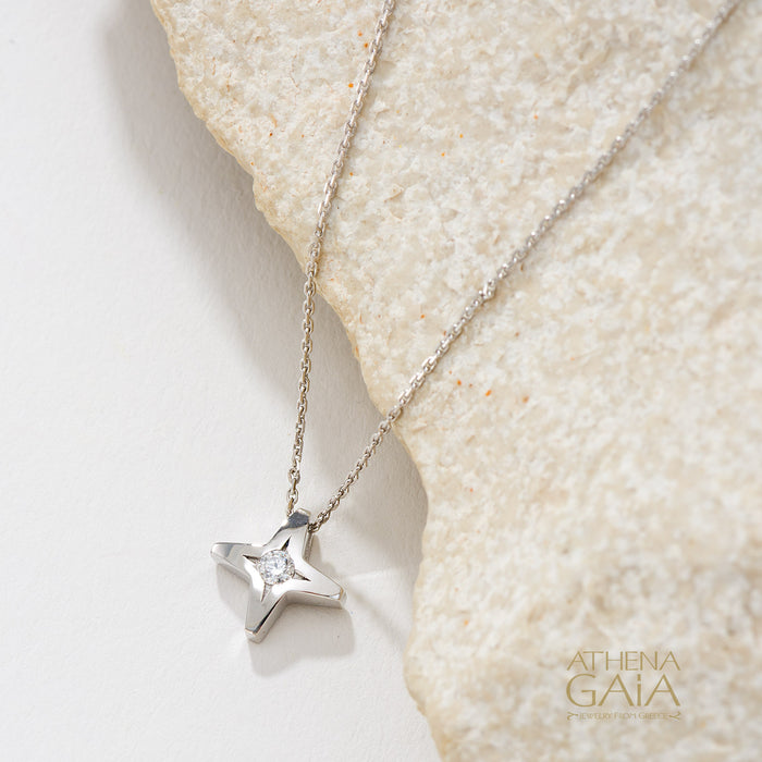 Star Cross Necklace - 14k Gold - Greek Cross