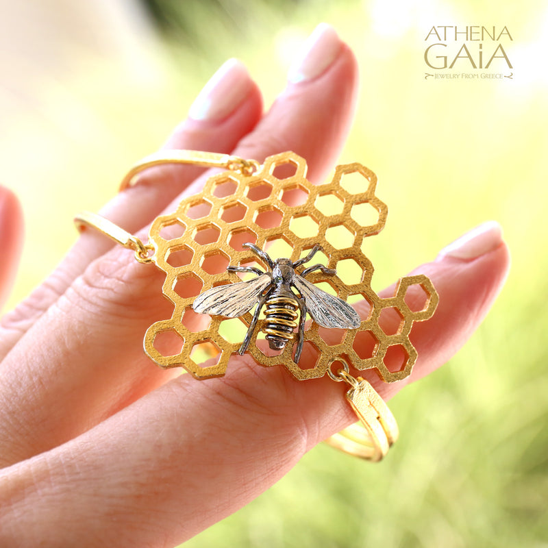 Basilissa Organic Honeycomb Bee Bracelet - Gold Plated Sterling Silver
