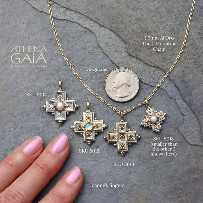 Small Rustic Gold Greek Cross with Stone