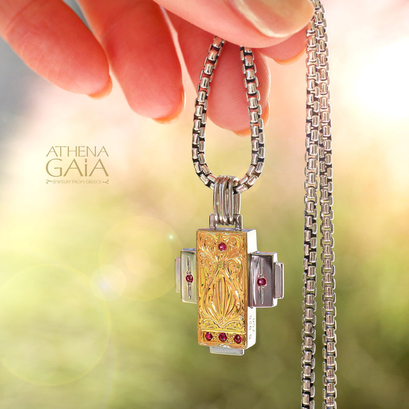 The Anthemion Cross - 18k Gold and Sterling Silver - Modern Latin Cross