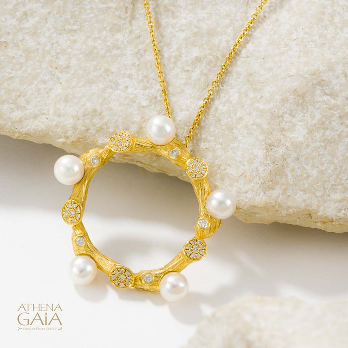 Four Seasons Winter Pearl Circle Pendant Necklace (Small) - 18k Gold - Pearl Necklace