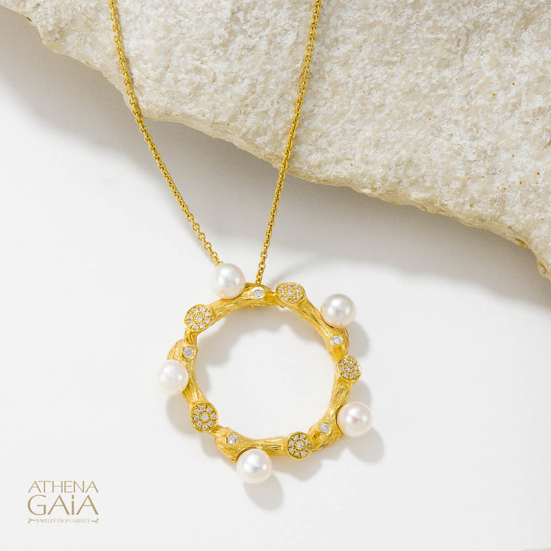 Four Seasons Winter Pearl Circle Pendant Necklace (Small) - 18k Gold - Pearl Necklace