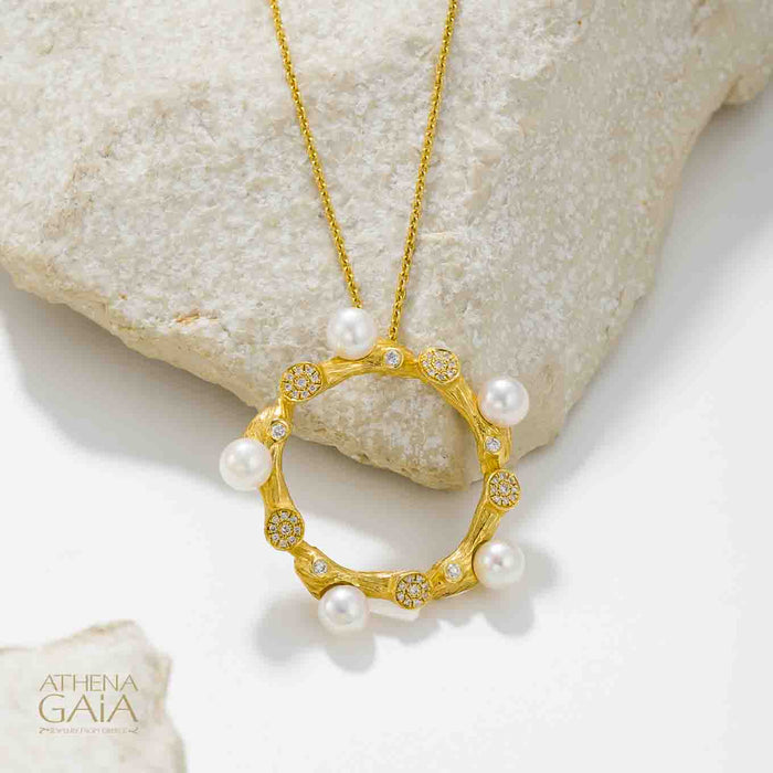 Four Seasons Winter Pearl Circle Pendant Necklace (Small) - 18k Gold - Pearl Necklace