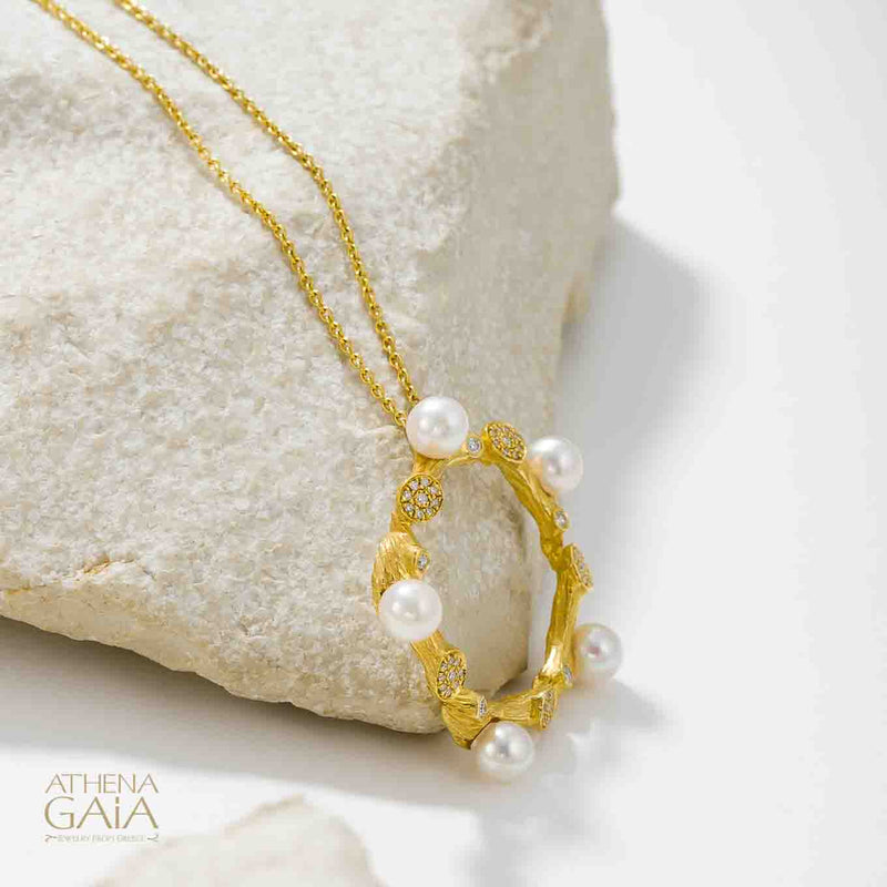 Four Seasons Winter Pearl Circle Pendant Necklace (Small) - 18k Gold - Pearl Necklace