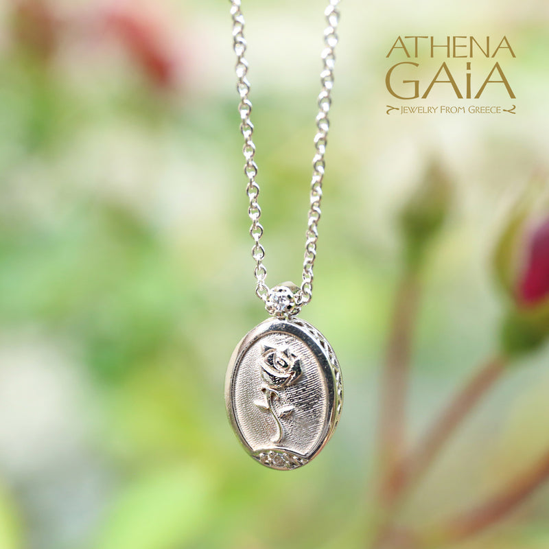 Elegant Reversible Rose Enamel Pendant Necklace - 18k Gold Necklace