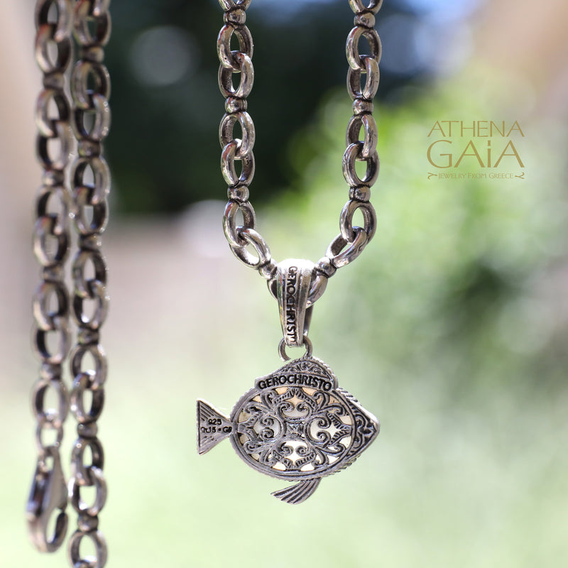 Pop Rocks Ichthus Fish Pendant - Sterling Silver Pendant