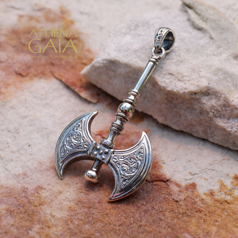 Minoan Expanded Double Axe Pendant - Sterling Silver Pendant