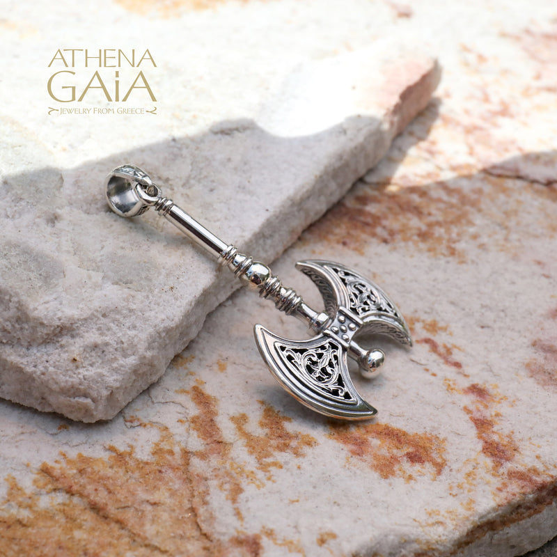 Minoan Expanded Double Axe Pendant - Sterling Silver Pendant