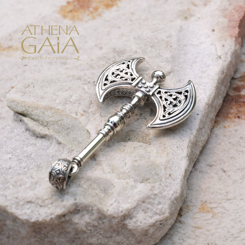 Minoan Expanded Double Axe Pendant - Sterling Silver Pendant
