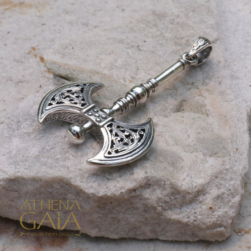 Minoan Expanded Double Axe Pendant - Sterling Silver Pendant