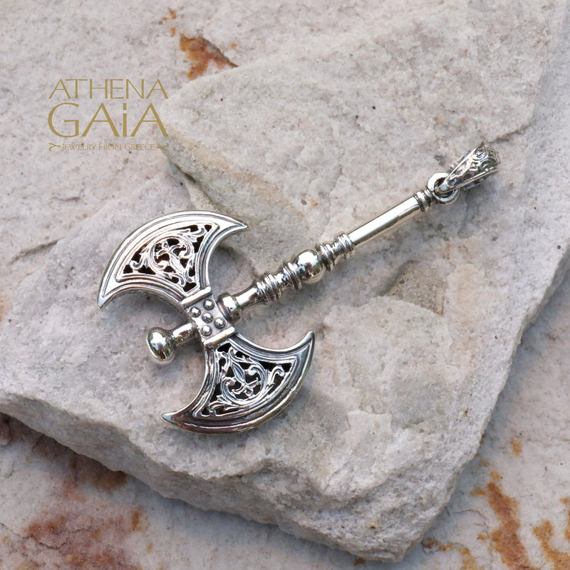 Minoan Expanded Double Axe Pendant - Sterling Silver Pendant