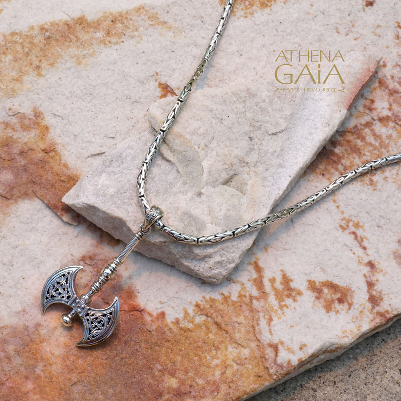 Minoan Expanded Double Axe Pendant - Sterling Silver Pendant