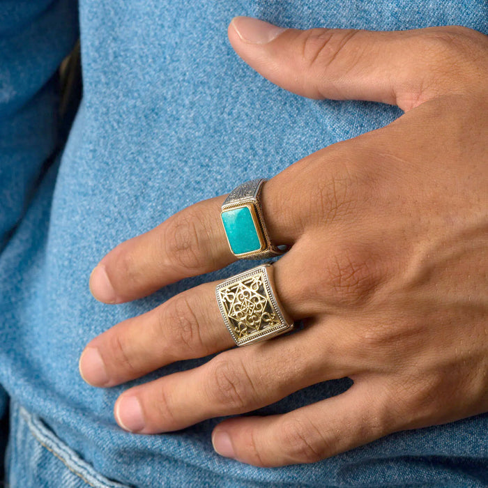 Straight Shank Turquoise Club Ring - 18k Gold & Sterling Silver Ring (In-Stock)