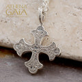 Aretousa Gold Faced Petal Bezel Greek Cross (Small) - 18k Gold & Sterling Silver - Orthodox Cross